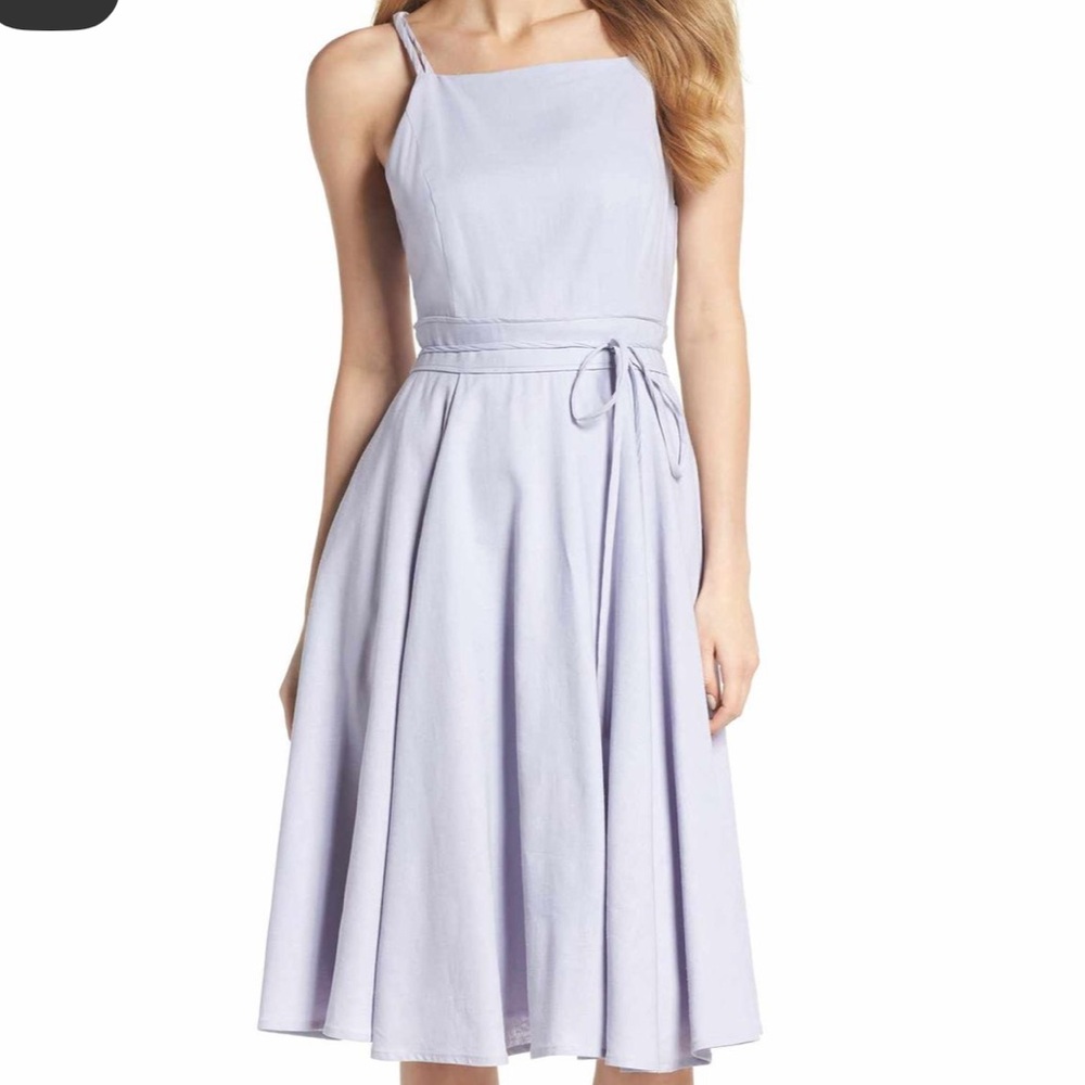 Size 8 Gal Meets Glam Caroline Linen Blend Fit & Flare Light Purple Midi Dress